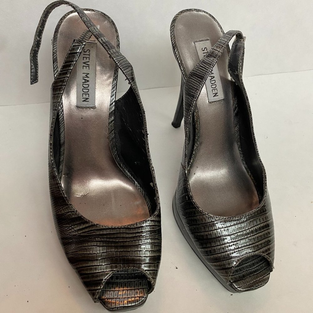 Snakeskin Heels Stiletto Shoes Sz 7 Broken Strap